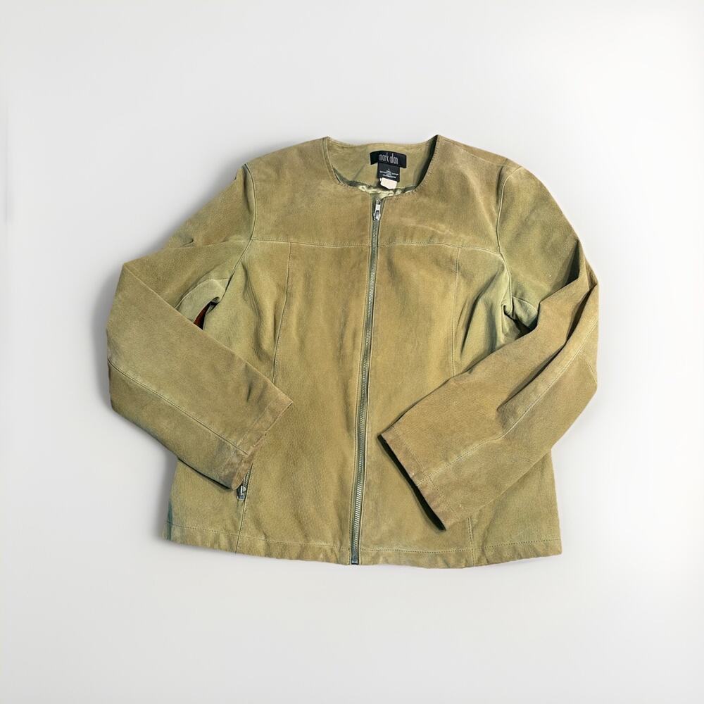 Mark Alan Suede Jacket Womens L Green Zip Front Lined Pockets NOTE